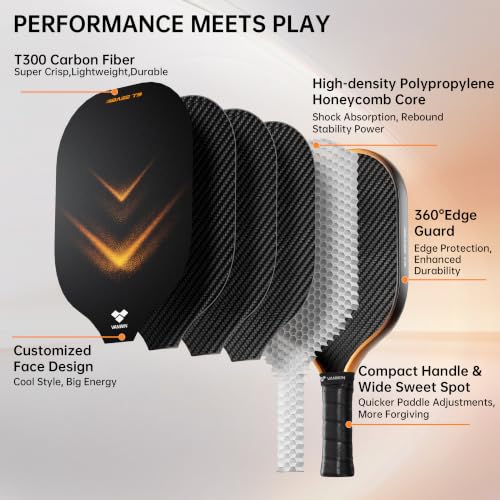 Pickleball Paddles Set of 2 with Carbon Fiber Surface and High-Density Core - Lightweight 7.7oz