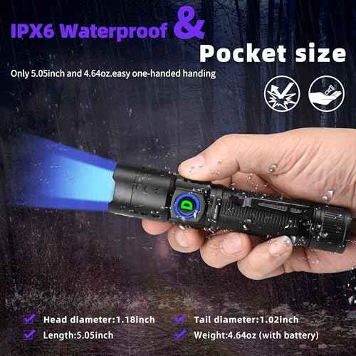 DARKDAWN UV Flashlight 365nm Blacklight £¬Mini USB-C Rechargeable LED with Black Mirror, Woods Lamp Powerful Fluorescent Portable Detector for Pet Urine Stains, Anti-counterfeiting Identification