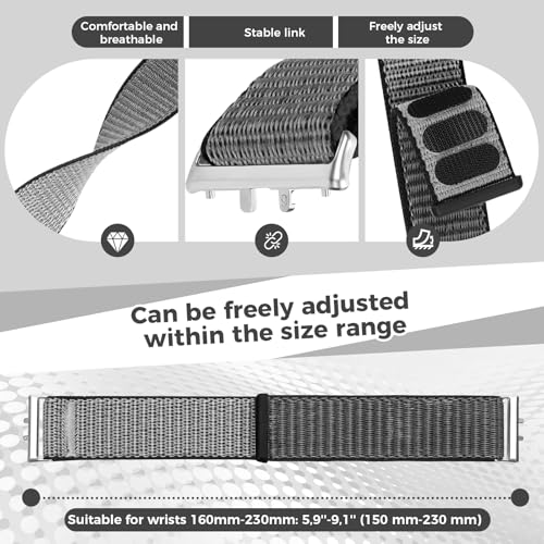 Nylon Watch Band Compatible with Samsung Galaxy Fit 3 - Black & Grey Adjustable Sport Strap