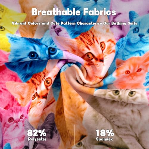 Girls One Piece Swimsuit Rainbow Cat 9-10 Years Crossback Toddler Beachwear