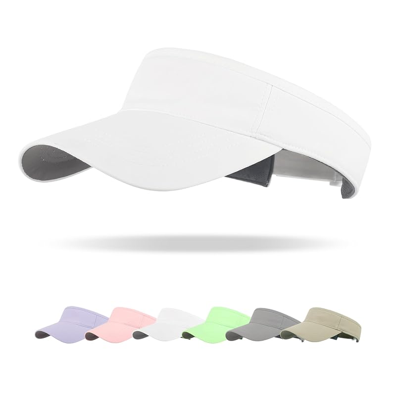 White Sun Visor Hat for Women - Adjustable Athletic Sports Visor