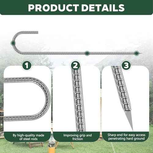10 Pieces 12 Inch Long 1/4In Diameter Heavy Duty J Hooks,Heavy Duty Rebar Metal Fence Ground Garden Tent Stakes,Ground Spikes Anchors for Fencing,Outdoor Chicken Wire Trellis Stakes,Anti-Rust Silver