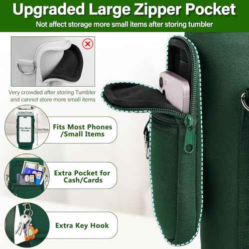 Water Bottle Carrier Bag with Phone Pocket Compatible with Stanley/Meoky 40 oz Tumbler with Handle,Water Bottle Holder Pouch with Adjustable Strap Compatible with Stanley Cup Accessories