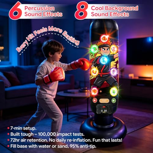 Kids Boxing Punching Bag Set with Gloves and Music Mat - Durable & Fun