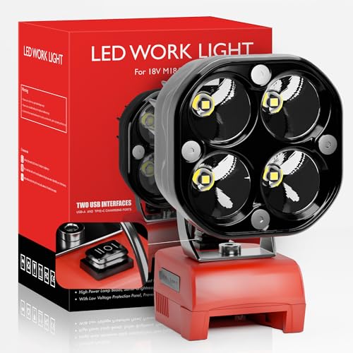 ML16P LED Work Light Compatible with M18 18V Battery 1800LM Spotlight & USB C Charger - Work Site Lighting