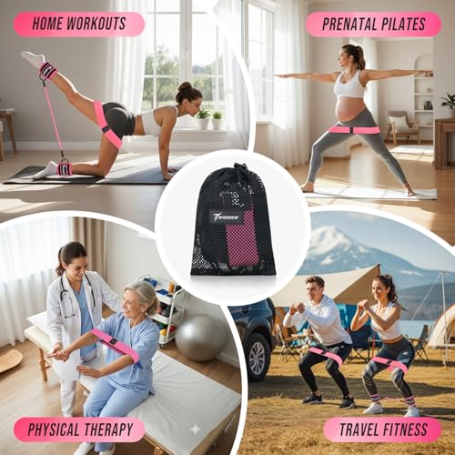 Pink Ankle Resistance Bands Set with Cuffs & Booty Bands for Legs & Glutes