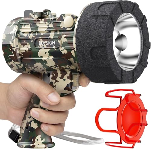 Rechargeable LED Spotlight Flashlight with Red Filter - Waterproof, Impact-Resistant, Foldable Stand, Camouflage Green
