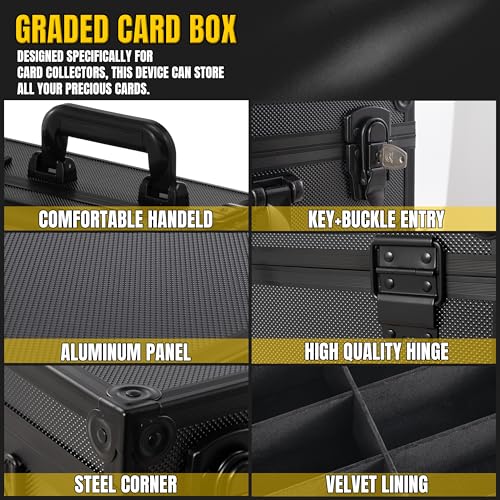 Large Aluminum Card Storage Box for Toploaders - Black, Holds 600+ Cards with Lock