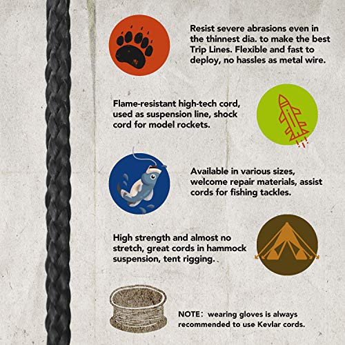 Emma Kites Black Kevlar Braided Cord 50ft 100lb High Strength Flame Resistant