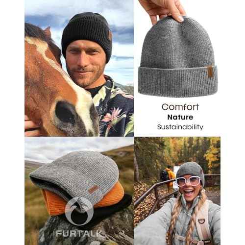 FURTALK Winter Hats for Men Women Fleece Lined Beanie Warm Knitted Outdoor Skull Cap 2 pcs