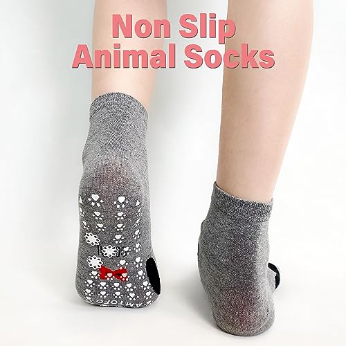 Hellomamma Non Slip Yoga & Ballet Socks for Women - Animal Pattern, 5-Pack - Cat Variation