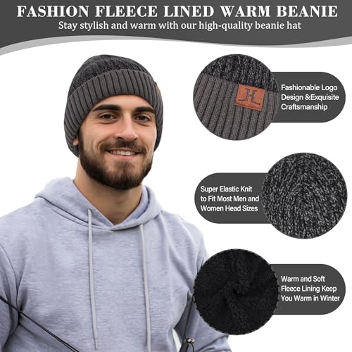 FZ FANTASTIC ZONE Mens Winter Knit Hat Beanie Long Neck Scarf Touchscreen Gloves Set Fleece Skull Caps Gifts for Men Women