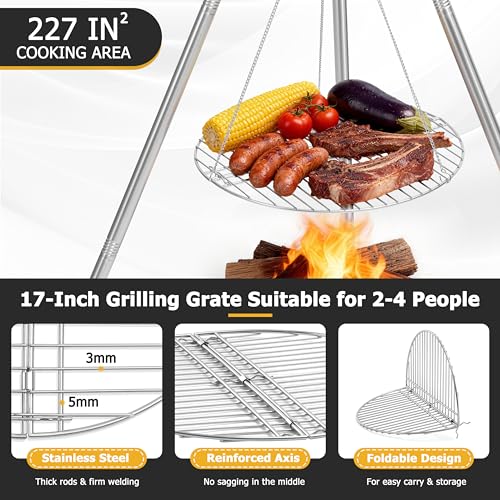 Stainless Steel Campfire Tripod Grill for Camping Cooking - Without BBQ Tools