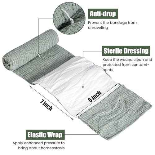 6" Israeli Style Emergency Bandage, Compression Trauma Wound Dressing, Combat Tactical First Aid Kit IFAK Supplies, 2 Count