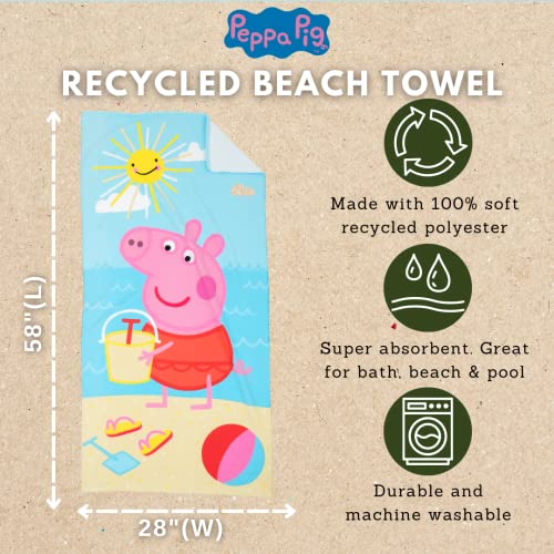 Peppa Pig Kids Recycled Lightweight Beach Towel – 58x28 Inches, Eco-Friendly, Super Soft, Licensed