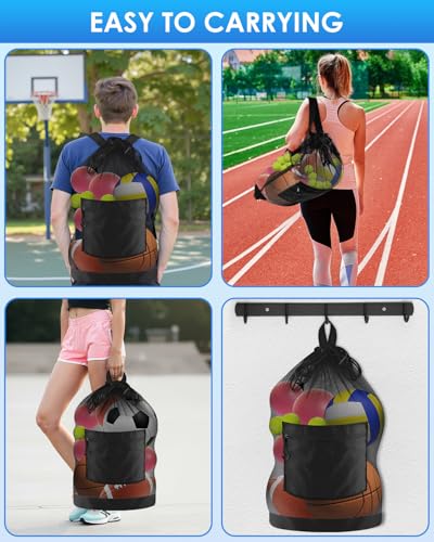 Black 23x35 Inch Soccer Ball Bag with Double Shoulder Straps and Large Capacity