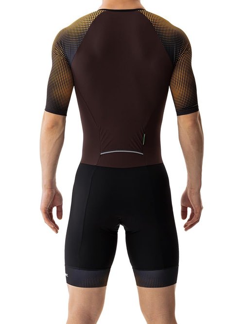 MY KILOMETRE Men’s Triathlon Suits Short Sleeve Tri Suit Racing Triathlon Suit – Quick Dry, Padded, Zipper Pocket Orange