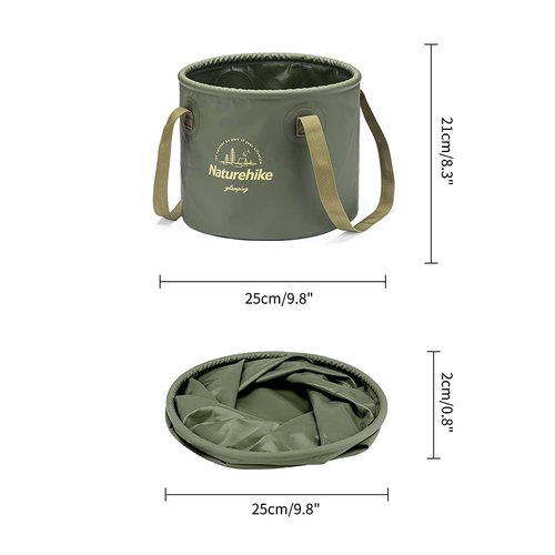 Naturehike Collapsible Bucket, Folding Bucket Wash Basin with Handle, Portable Water Container 2.64 Gallon (10L) for Camping Fishing Travelling Gardening