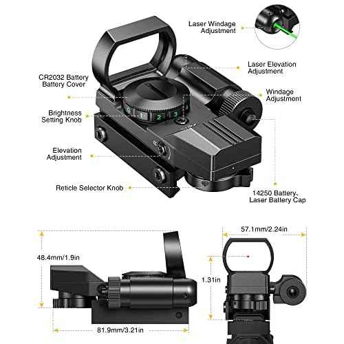 CVLIFE 1X22X33 Reflex Sight Red Dot Sight Red Green 4 Reticle Optics with Green Laser and Pressure Pad Switch for 20mm Rail