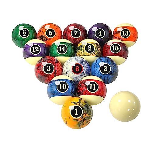 Marble Swirl Pool Balls Set - 16 Piece Regulation Billiard Balls for Pool Table