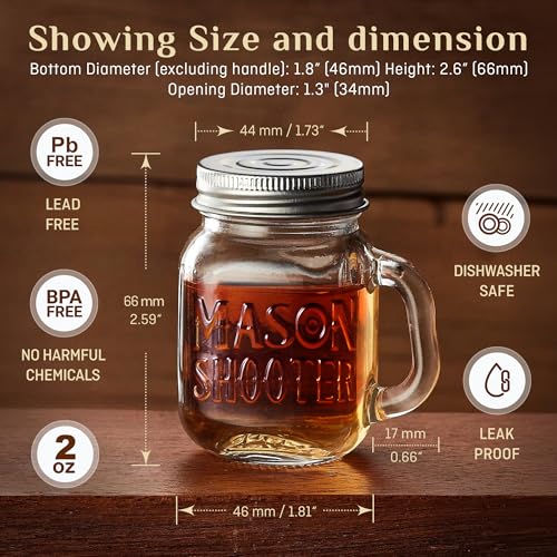 Mini Mason Jar Shot Glasses Set with Lids & Handles - 8 Pack