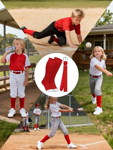 Youth Baseball Socks and Belt Set - Small Red for Boys & Girls