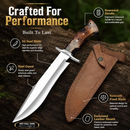 14-Inch D2 Steel Fixed Blade Hunting Knife with Sheath