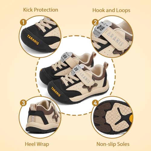 Toddler Outdoor Hiking Shoes 8.5 Black Apricot Toe Protection Arch Support Wide Toe Box