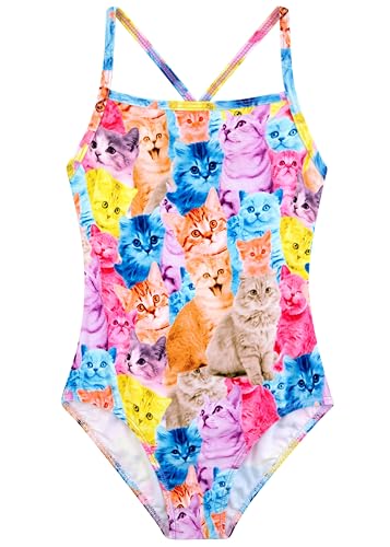 Girls One Piece Swimsuit Rainbow Cat 9-10 Years Crossback Toddler Beachwear