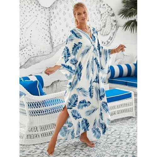 Women Animal Print Kaftan Dresses Plus Size Swimsuit Coverup 2025 Summer Bathing Suit Caftan Loungewear Beach Dress