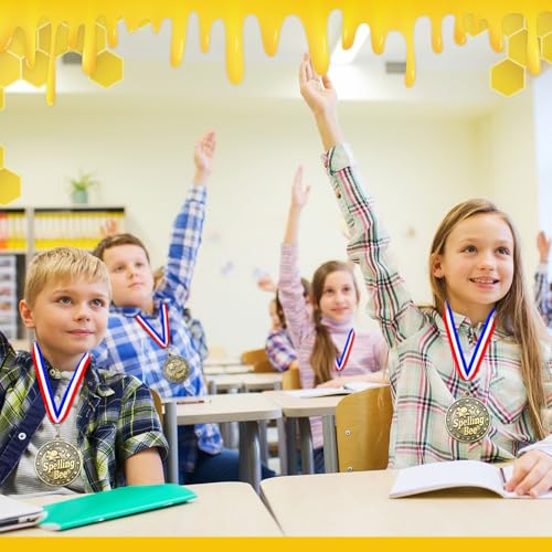 Spelling Bee Gold Award Medals Bulk with Ribbons - 2 Inch, 30 Pcs