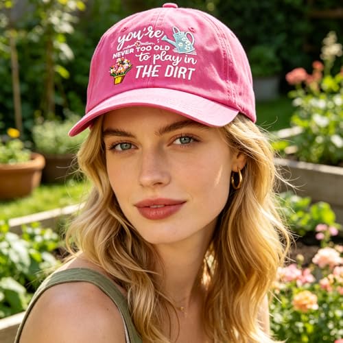 Pink Gardening Hat for Women - Adjustable Cotton Sun Hat with Embroidery, Retirement Gift Mom Grandma