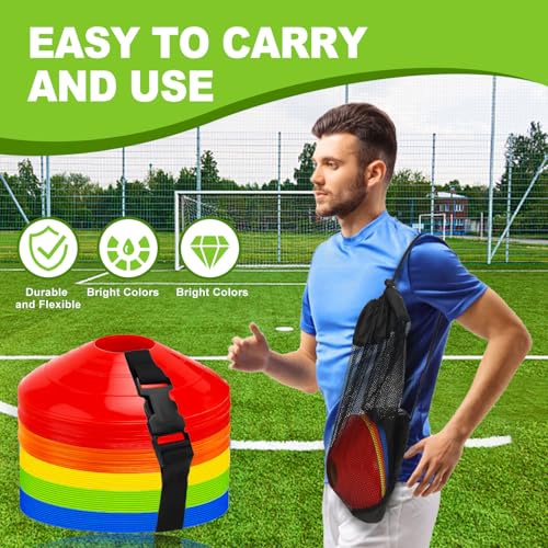 Multi-Color Agility Soccer Cones Set of 50 with Carry Bag for Training Indoor Outdoor