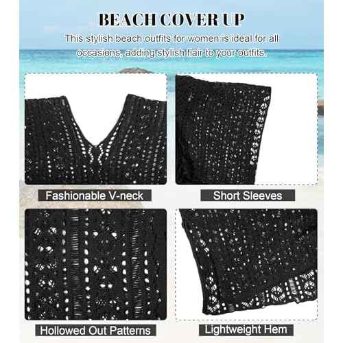 Swimsuit Coverup for Women Plus Size Knit Crochet Bathing Suit Cover Ups Hollow Out Outfits Beach Cover Up Bikini Dress