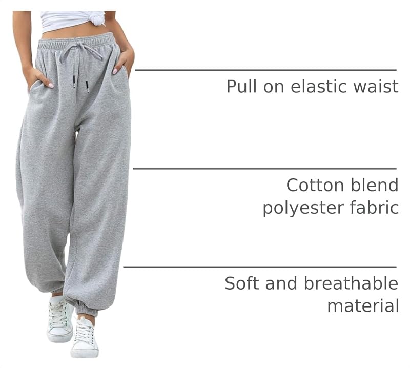 Cinch Bottom High Waist Loose Drawstring Lounge Pants for Women - Gray, Medium