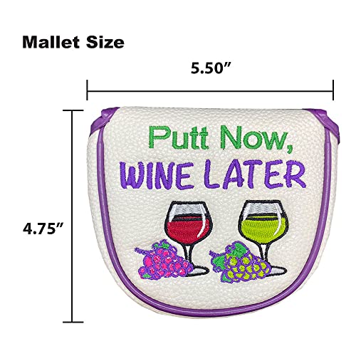 Mallet Golf Head Cover - Putt Now Wine Later Collection, Magnetic Closure
