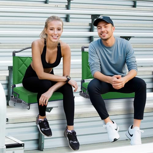 Green Stadium Seat with Back Support, 400lb Capacity, Foldable Bleacher Chair with Shoulder Strap - 1pc (Variation: Green / 1)