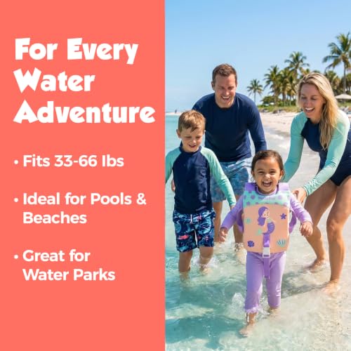 Kids Swim Vest with Adjustable Straps - Purple Mermaid Floatie for 33-66 lbs Toddler Swim Training