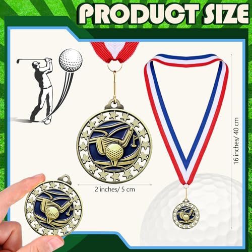 Golf Award Medals with Neck Ribbons 12 Pack - Participation Trophies for Kids & Adults