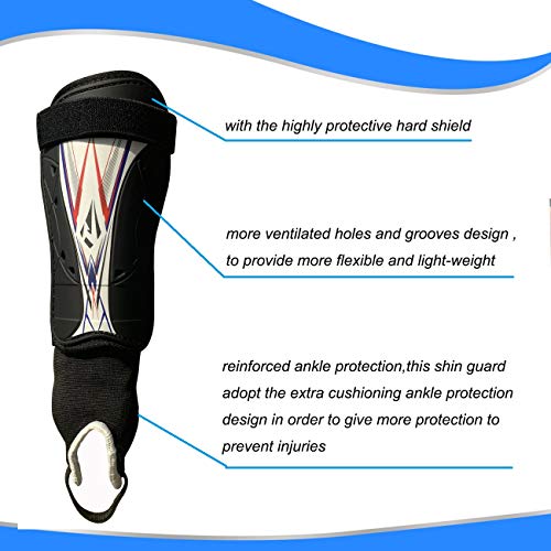 Soccer Shin Guards with Low-Profile Flexible Impact Protection - Medium Black/White, Youth & Junior