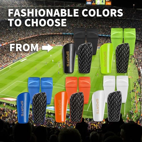 Kids & Adults Soccer Shin Guards with Sleeves - Black, Medium (4'3"-4'11" Tall)