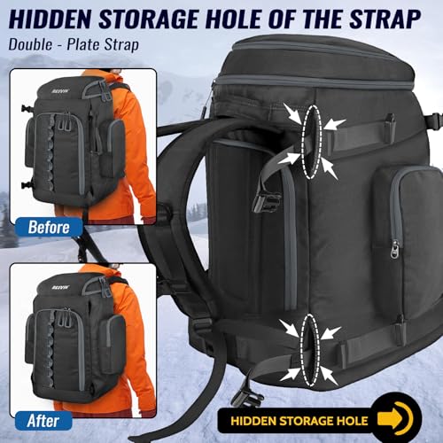 RESVIN Ski Boot Bag 65L Waterproof Travel Backpack for Snowboarding - Light Black