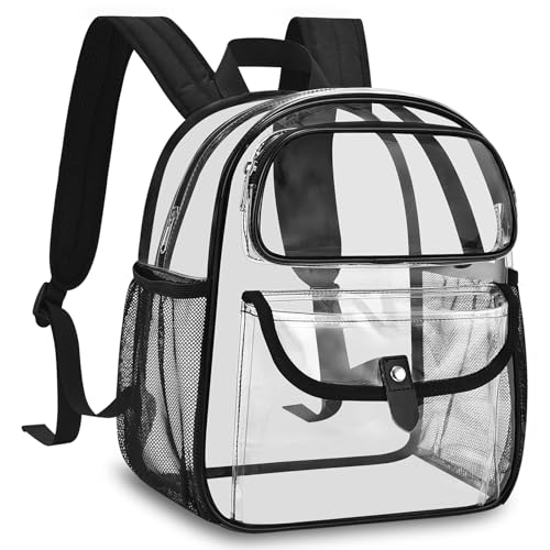 Clear Stadium Backpack with Multi-Pocket & Wide Straps - Black