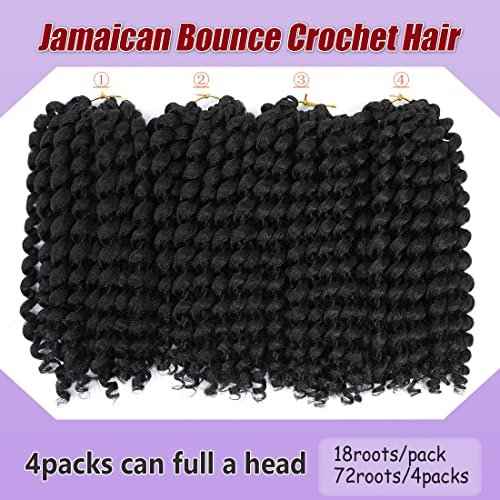 12inch Jamaican Bounce Crochet Hair For Black Women 4packs 72 Roots Natural Black Jumpy Wand Curls Crochet Hair Short Pre Looped Curly Hair (12inch (pack of 4), 1B)