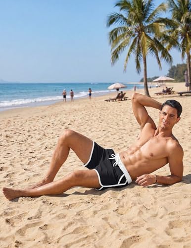 Men's Quick Dry Swim Trunks Color Block Board Shorts with Mesh Liner