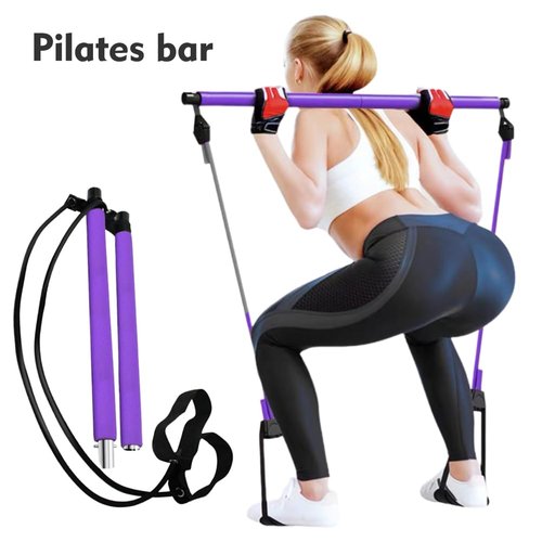 Pilates Bar Kit with Resistance Bands, at Home Workout Equipment Resistance Bands with Bar Pilates Kit Multifunctional Pilates Bar for Women & Men Gym Pilates Yoga Fitness(Purple)