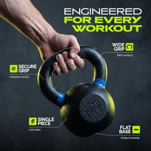 Rage Fitness Kettlebell 2.0 - 26.5 lbs / 12 kg Powder Coated Single Cast Iron