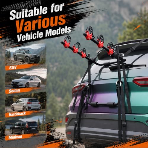 Foldable Car Bicycle Rack for 3 Bikes - Trunk Mount Bike Carrier, Black