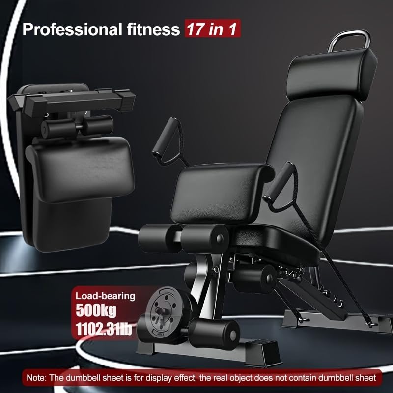 17-in-1 Multifunctional Dumbbell Stool & Sit-Up Bench – Adjustable Backrest, Foldable Home Gym Equipment, 500kg Weight Capacity – for Dumbbell Press, Tension Rope, Core Workouts & Full-Body Training