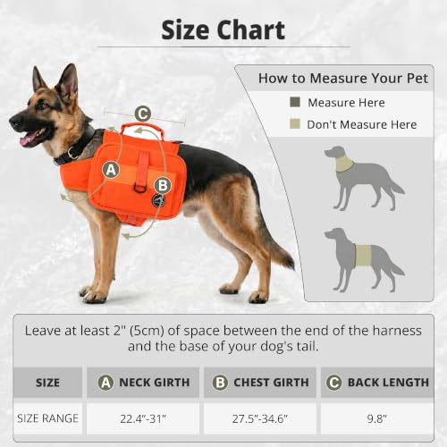 Himal Outdoors Dog Backpack & Saddle Bag - Orange, Adjustable Hiking Pack